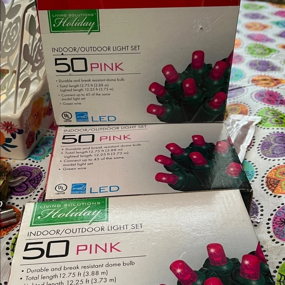 Living Solutions Bundle of 3 Indoor/Outdoor Lights PINK